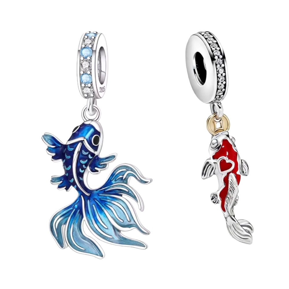 Set of 2 Sterling Silver Fish Bracelet Charms